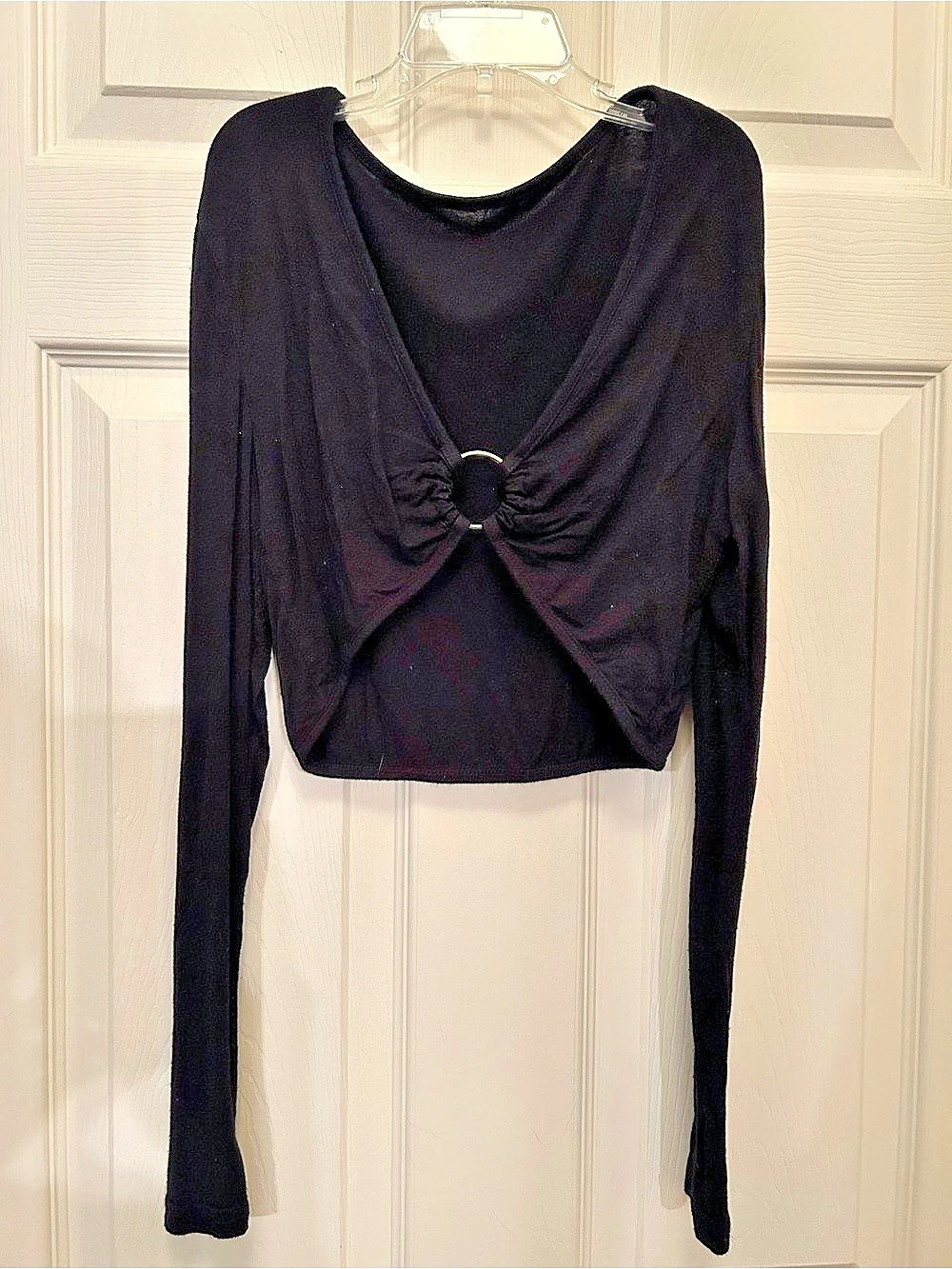 SHEIN Black Long Sleeve Crop Top with Ring Size Small
